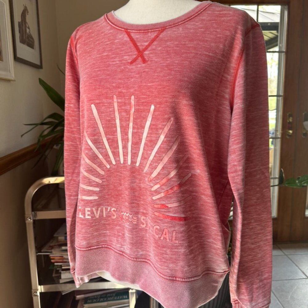 Levi's Womens Distressed Terry Sweatshirt, XL, Coral, Vintage Style - Picture 3 of 14